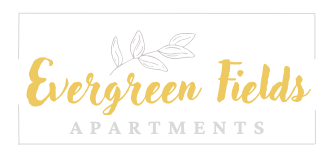 The image is a logo for Evergreen Fields Apartments.